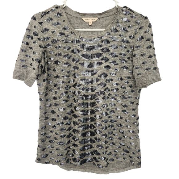 Rebecca Taylor Linen Gray Sequin Embroidered Top XS Retro Beach - Picture 1 of 8